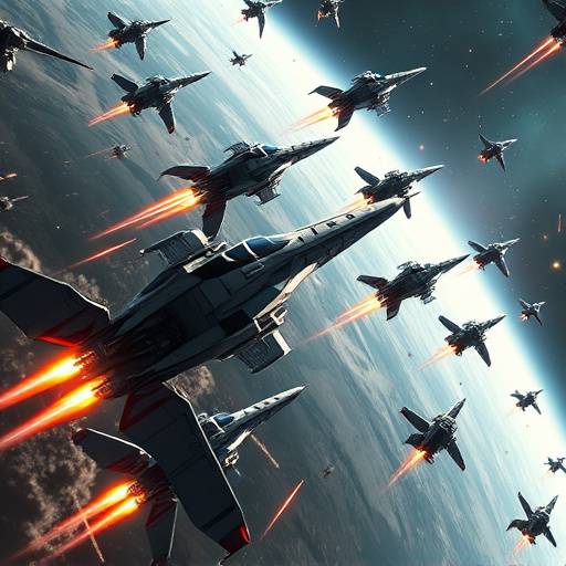 Stellar Sentinels TV show thumbnail. A squadron of futuristic starfighters engaging in combat against an alien armada.